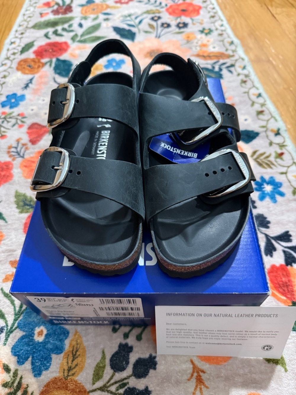 NIB 🖤Birkenstock Black Milano Big Buckle Sandals with Silver & Back Strap